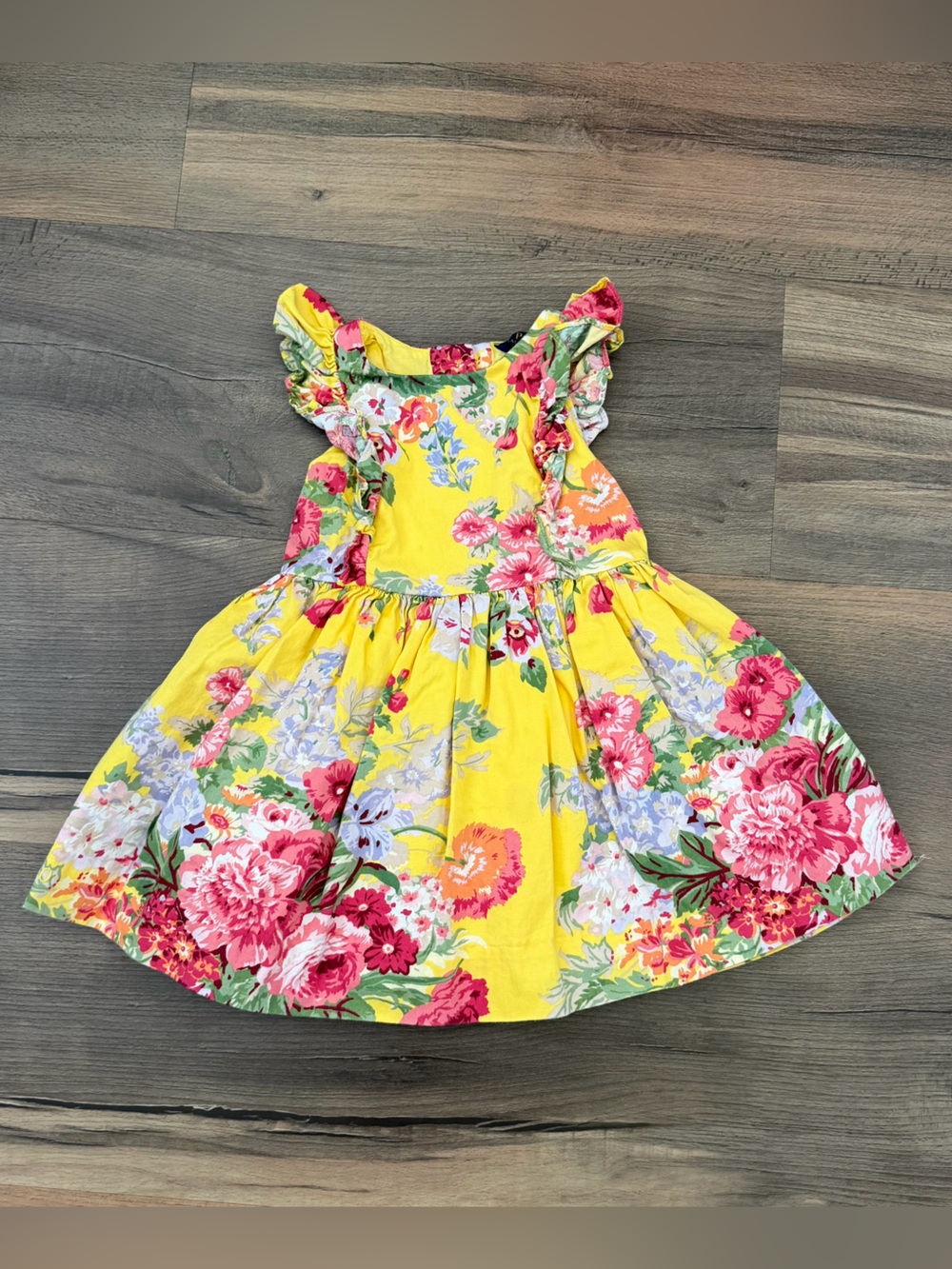Polo Ralph Lauren Toddler Vibrant Yellow Ruffle Sleeve Floral Print Dress 2T
